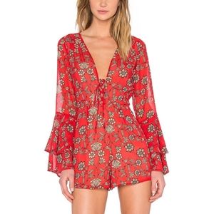 For Love And Lemons Red Floral Jumpsuit